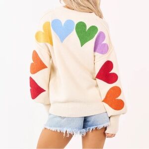 Colorful Heart Pattern Women Sweater